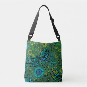 Bolso Cruzado Volar, volar libélula sobre verde esmeralda