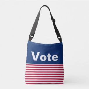 Bolso Cruzado Votar blanco rojo y azul con franjas patrióticas