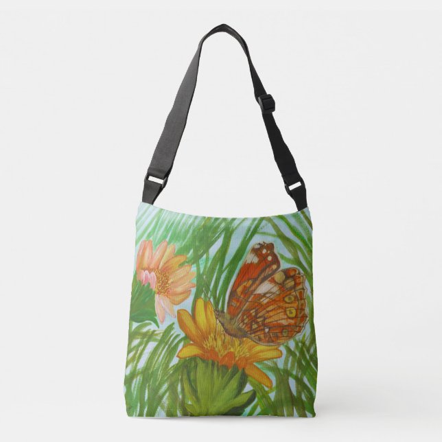 Bolso Cruzado Watercolor Butterfly flower garden (Anverso)