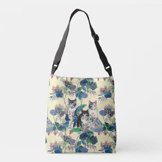 Bolso Cruzado Watercolor Cats in a Garden (Reverso)