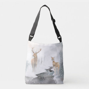 Bolso Cruzado Watercolor Stag y Deer Winter Wonderland