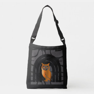 Bolso Cruzado Whimsical Boho Owl & Tropical Monstera Leaf