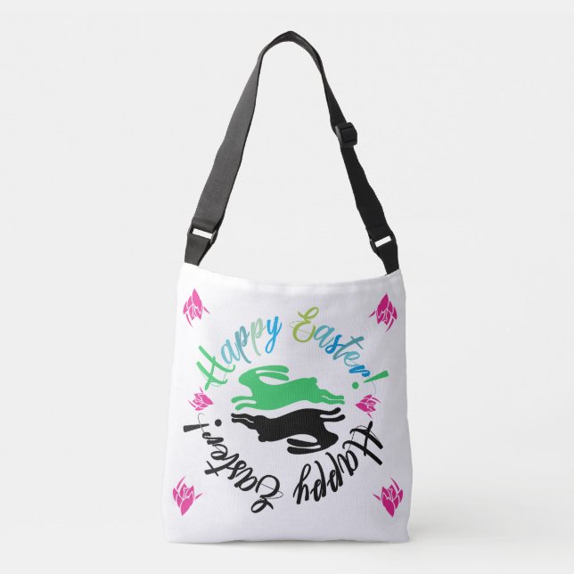 Bolso Cruzado Whimsical Colorous Happy Easter Bunny Spring Joy (Anverso)