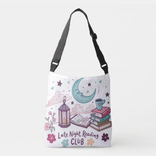 Bolso Cruzado Whimsical Late Night Reading Club Moon Book Coffee