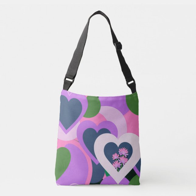 Bolso Cruzado Whimsical Purple Heart Art Tote (Anverso)