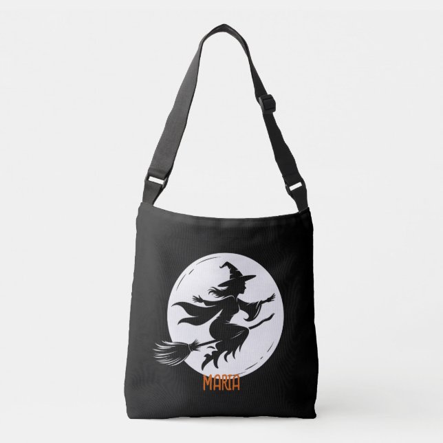 Bolso Cruzado Whimsical Witch Silhouette, Witch, Halloween Witch (Anverso)