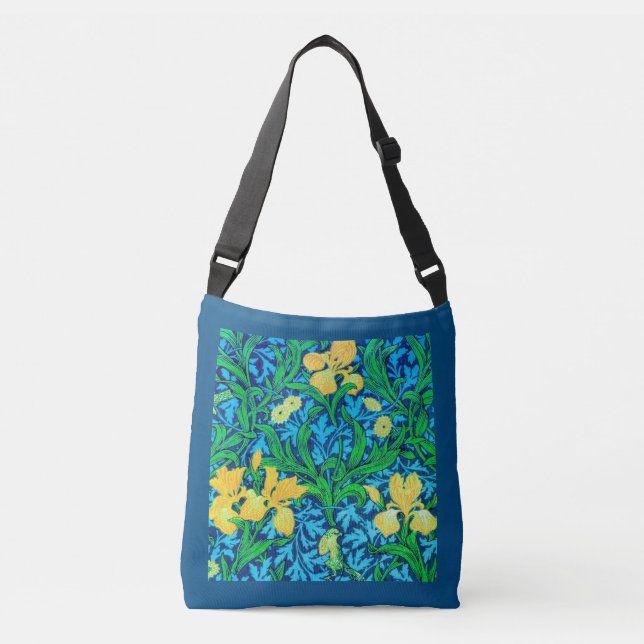 Bolso Cruzado William Morris Irises, amarillo y azul cobalto (Anverso)