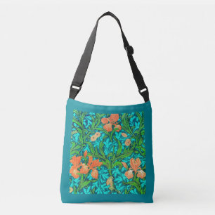 Bolso Cruzado William Morris Irises, Naranja y turquesa