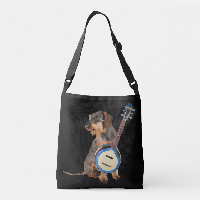 Bolso Cruzado Wirehair Dachshund jugando banjo (Reverso)