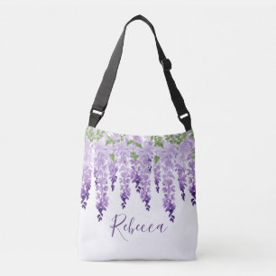 Bolso Cruzado Wisteria de color de agua Nombre personalizado