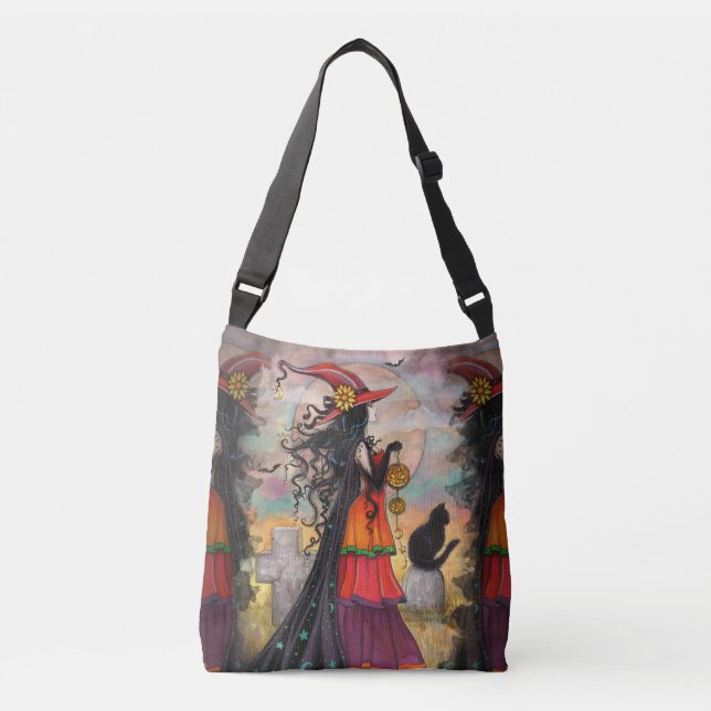Bolso Cruzado Witch Way Witch Cat Fantasy Art Halloween Wiccan (Anverso)