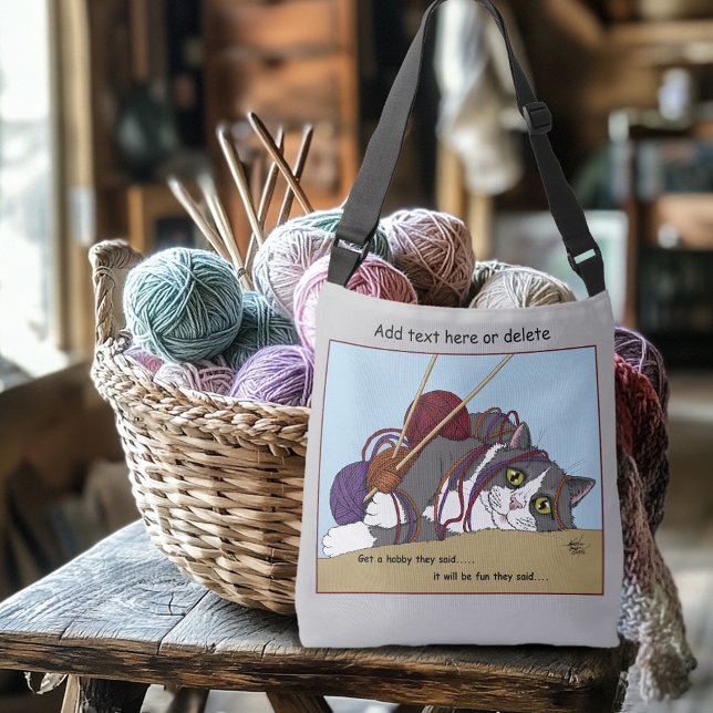 Bolso Cruzado Yarn Knitting Funny Cat (Subido por el creador)
