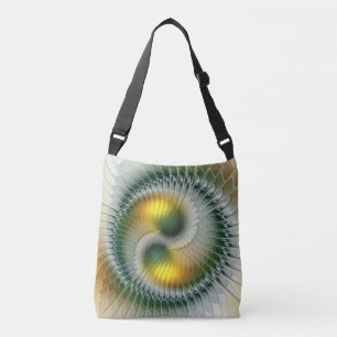 Bolso Cruzado Yin Yang Verde Amarillo Fractal Abstracto Colorido