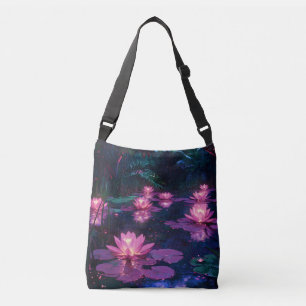 Bolso Cruzado Zen de medianoche Naturaleza Estanque de Loto Rosa