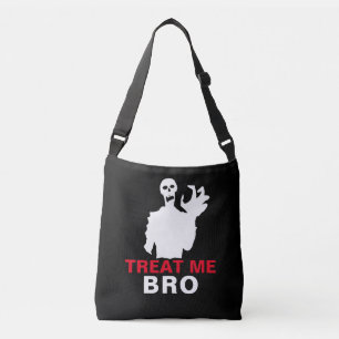 Bolso Cruzado Zombie Treat Me Bro personalizable divertido de Ha
