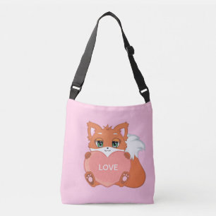 Bolso Cruzado Zorro bebé lindo con corazón en Bandolera rosa