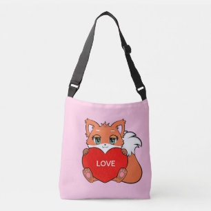 Bolso Cruzado Zorro bebé lindo con corazón en rosa