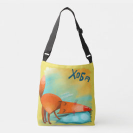 Bolso Cruzado Zorro Divertido de Acuarela Hecho a Mano
