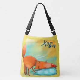 Bolso Cruzado Zorro Divertido de Acuarela Hecho a Mano