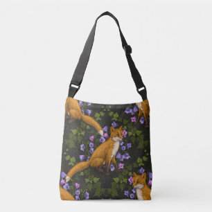 Bolso Cruzado Zorro, flores de vientre y hiedra, verde, naranja 