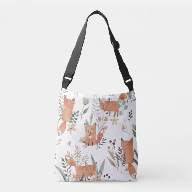 Bolso Cruzado zorros en praderas: sin foco acuarela (Anverso)