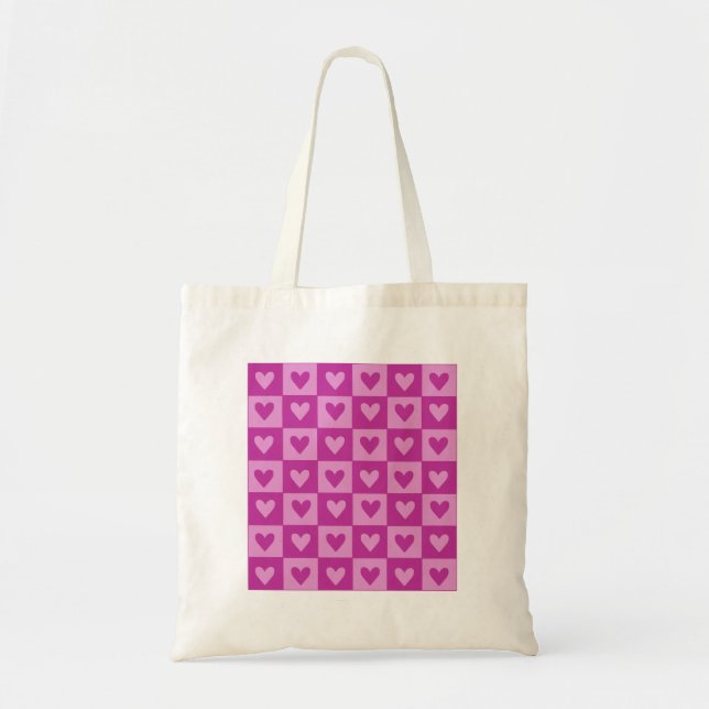 Bolso de aleta rosado a cuadros del corazón. (Frente)