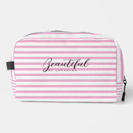 Bolso de aseo a rayas rosa claro y blanco