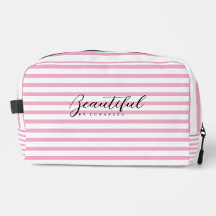 Bolso de aseo a rayas rosa claro y blanco