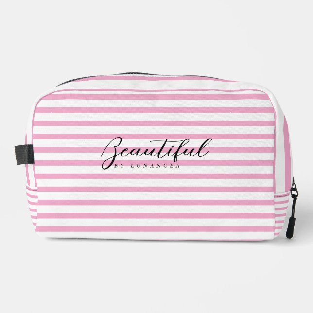 Bolso de aseo a rayas rosa claro y blanco  (Anverso)