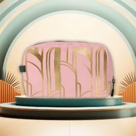 Bolso de aseo con diseño Art Deco rosa y dorado de