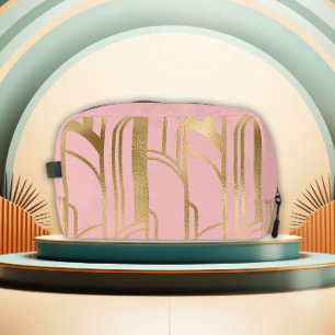 Bolso de aseo con diseño Art Deco rosa y dorado de