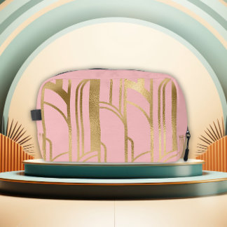 Bolso de aseo con diseño Art Deco rosa y dorado de
