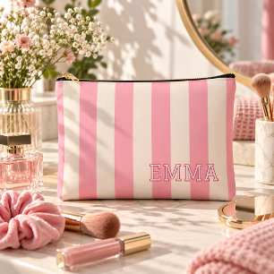 Bolso de cosméticos a rayas rosadas personalizado