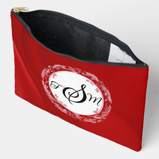 Bolso de cosméticos rojo sólido personalizado (Abierto)