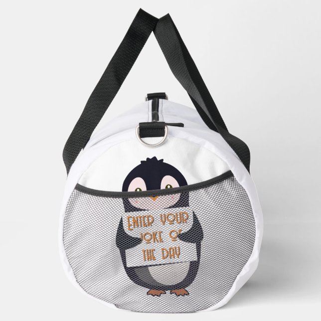 Bolso De Deporte Grande A penguin holding a sign with custom text (Derecha)