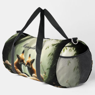 Bolso De Deporte Grande Abrazo de zorro en bosque brumoso personalizado
