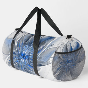 Bolso De Deporte Grande Abstracto Flor de arte fractal de color gris azul