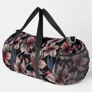 Bolso De Deporte Grande Acuarelas Crimson Floral sobre negro