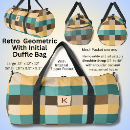 Bolso De Deporte Grande Añadir cuadrados abstractos iniciales, retro Marró