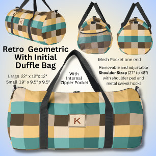 Bolso De Deporte Grande Añadir cuadrados abstractos iniciales, retro Marró