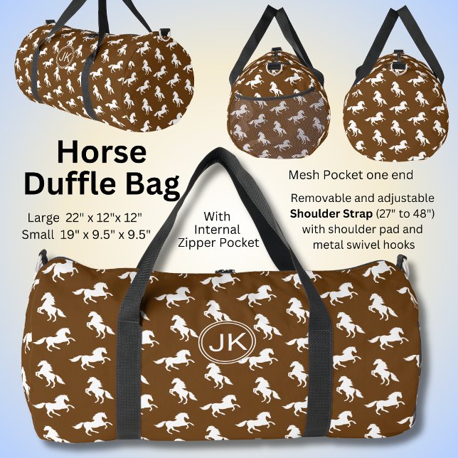 Bolso De Deporte Grande Añadir iniciales, caballos blancos en marrón, aman (Subido por el creador)