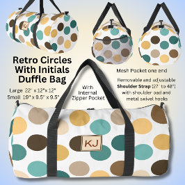 Bolso De Deporte Grande Añadir iniciales, círculos retro crema marrón verd