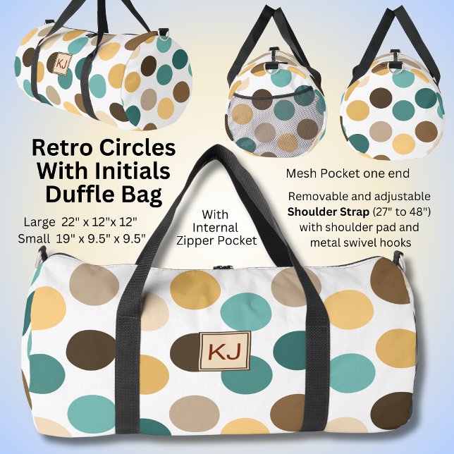 Bolso De Deporte Grande Añadir iniciales, círculos retro crema marrón verd (Subido por el creador)