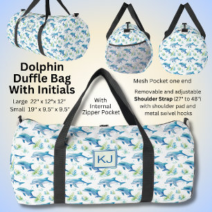 Bolso De Deporte Grande Añadir iniciales, nadar delfines azules