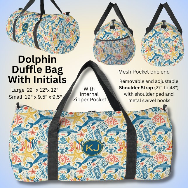 Bolso De Deporte Grande Añadir Iniciales, Nadar Delfines Azules y Starfish (Subido por el creador)