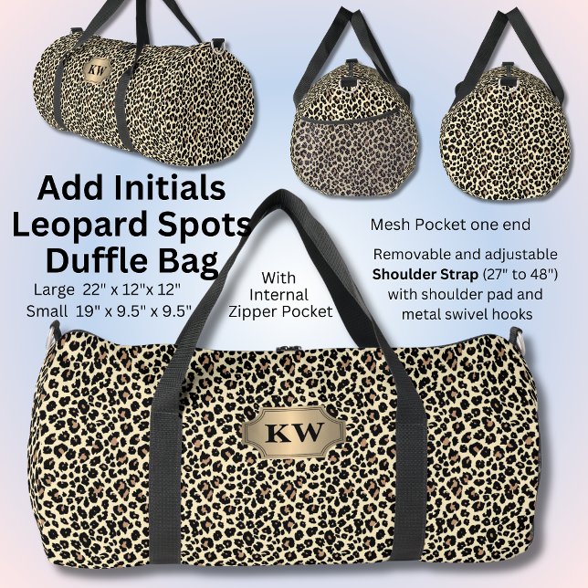 Bolso De Deporte Grande Añadir iniciales, puntos de leopardo marrón (Subido por el creador)
