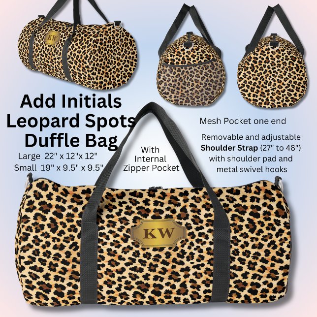 Bolso De Deporte Grande Añadir iniciales, puntos de leopardo marrón (Subido por el creador)