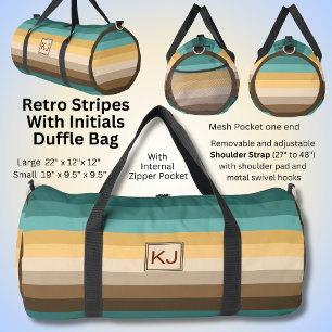 Bolso De Deporte Grande Añadir iniciales, rayas retro crema marrón verde