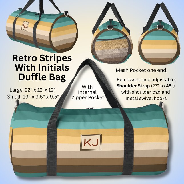 Bolso De Deporte Grande Añadir iniciales, rayas retro crema marrón verde (Subido por el creador)
