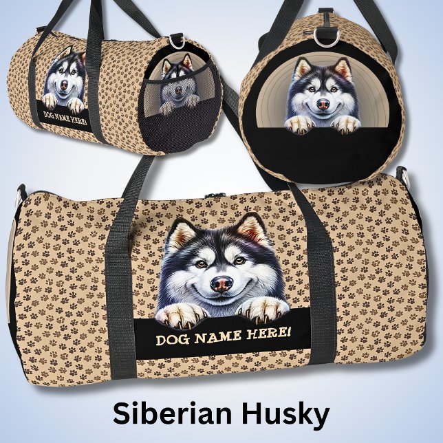Bolso De Deporte Grande Añadir nombre de perro a tu nombre, Husky siberian (Subido por el creador)